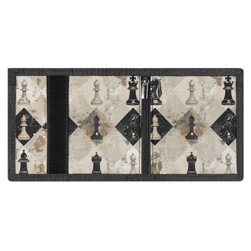 Chess Piece Brown Pattern Trifold Wallet for Men - Slim 8 Card Slots, Zipper Coin Purse Money Clip, Cash Compartment4