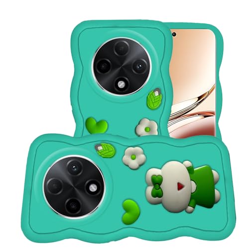Image of AESTMO Back Case Cover for Oppo F27 Pro Plus 5G | 3D Cute Fun Cartoon Characters | Anti Slip Grip Cute Wave Curly Frame Shape | Full Body Protection Back Cover for Oppo F27 Pro Plus 5G | (Mint Green)