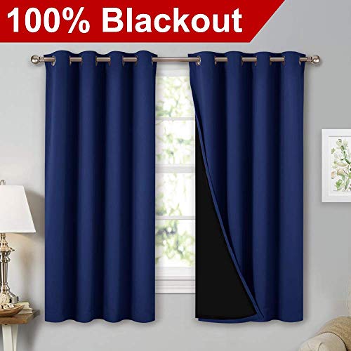 Image of NICETOWN 100% Blackout Curtains with Black Liners, Thermal Insulated 2-Layer Lined Drapes, Energy Efficiency Small Window Draperies for Dining Room (Royal Blue, 2 Panels, 52 inches W by 54 inches L)