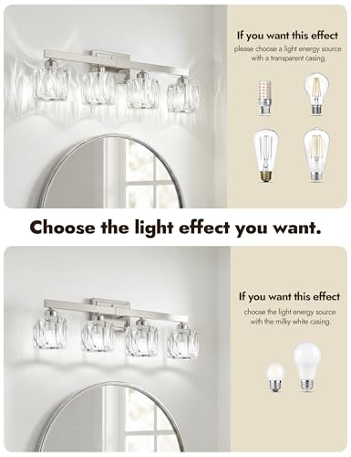 Image of VOLISUN Crystal Vanity Lights for Bathroom, 4 Light Bathroom Vanity Light, Modern Stainless Steel Bathrooms Lights Over Mirror, Chrome Bathrooms Lights Fixtures-UL Certificated(Exclude Bulb)