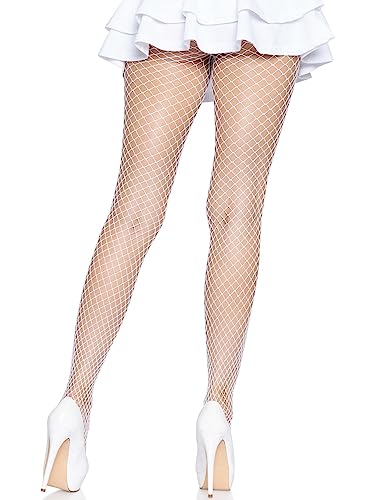 Leg Avenue Women's Plus Size Spandex Industrial Fishnet Tights, White, 1X-2X #TOP1