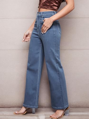 Image of Miss Chase Women's Wide Leg High Rise Regular-Length Stretchable Denim Jeans
