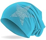 Strass Stern Slouch Beanie Mütze, sehr weiches Material für ein angenehmes Tragegefühl