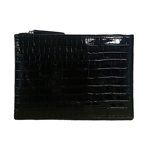 NIGEDU Women Envelope Clutch Purse Bag Fashion Crocodile Embossed PU leather Oversized Ladies Evening Party Clutches (Black)