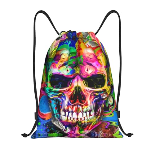 Pazacon Colorful Skull Drawstring Backpack, Halloween Drawstring Bag, Theme Party Masquerade Decorations Sack String Bag Cinch Waterproof Sackpack for Sport Gym