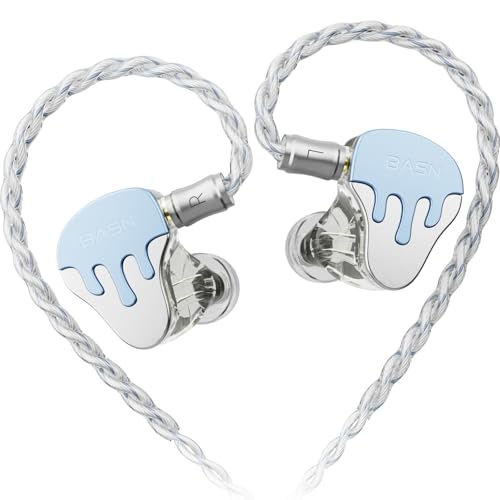 BASN BmasterX 6 Drivers Hybrid in-Ear Monitors with Noise Isolation for Musicians, Stage & Studio, Professional HiFi IEMs, Detachable 4-core OFC Silver-Plated Cable & Shockproof Case (Blue-White)