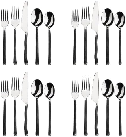 Gourmet Settings - 20-Piece Silverware Set - Montana Collection - Matte/Polished Stainless Steel Flatware Sets - Service For 4 - Kitchen Cutlery Utensils Knife/Fork/Spoons - Dishwasher Safe