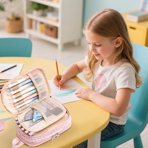 Image of LEDAOU Pencil Case Cute Zipper Pencil Pouch Large Capacity Pencil Bag Organizer School Supplies for Girls Boys Kids (Pink Checkered Bow)
