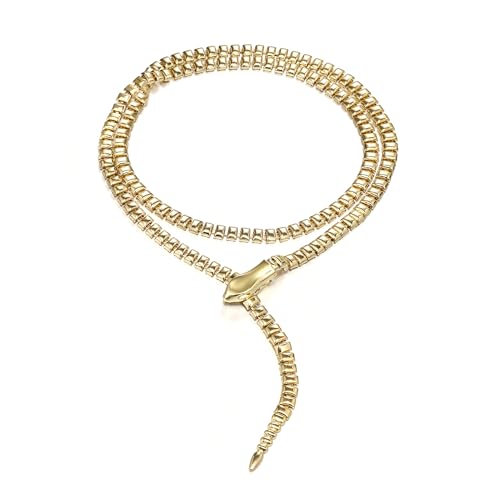 FANZE Halloween Snake Choker Necklace Bendable Waist Belt Chain for Women, Rhinestone Crystal Punk Medusa Emerald Snake Eye Chunky Necklace Costume Accessories, Decorative Statement Halloween Jewelry
