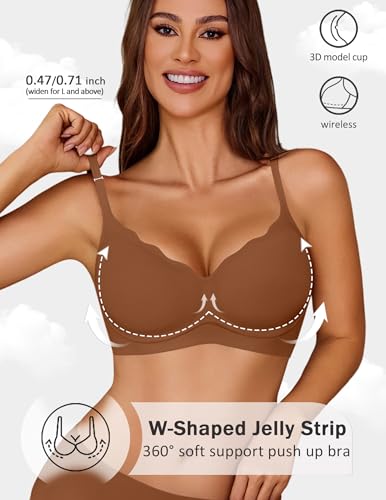 Image of Avidlove Bras for Women No Underwire Seamless Push Up Bra Wireless Soft Bralettes Scalloped Full Coverage Everyday Bra