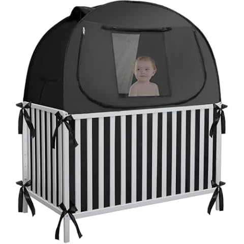 L RUNNZER Crib Blackout Cover, Breathable Blackout Crib Cover to Block 90% of Light, Portable Crib Tent Blackout for Baby Better Napping or Sleeping Cover