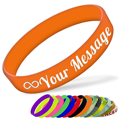 Bracelet en Silicone Personnalisable Bracelet en Caoutchouc Femme Homme Enfant pour Les Événements Festival de Collecte de Fonds,160mm Longueur,Orange
