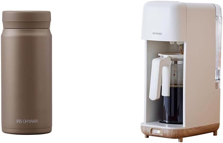 Iris Ohyama Screw Mug Bottle, 11.8 fl oz (350 ml), Mocha x Drip Type Coffee Maker, Ivory