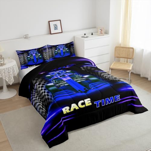 Image of Feelyou Kids Race Sports Car Comforter Set Twin Size, Racing Car Bedding Set Boys Girls Karting Road Duvet Insert Teens Bedroom Decor 2Pcs