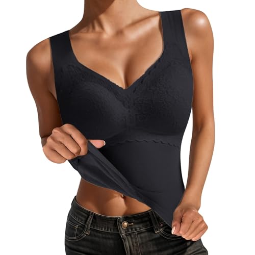 Generisch Camisole thermique sans coutures doublée en velours avec rembourrage épais pour plus de chaleur et de confort, Noir , XXL