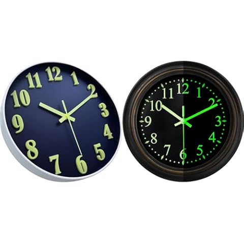 JoFomp 2 Pieces 12 Inch Wall Clock, 3D Numbers Glow in The Dark Wall Clock and Night Light Wall Clock Glow in Dark, Battery Wall Clock Silent Non Ticking, Modern Wall Clocks for Living Room Decor Cover