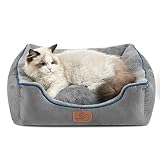Bedsure Katzenbett große Katzen waschbar - 51x48x15cm Katzen Bettchen Indoor für Katzen, quadratisches kuschelbett mit weich Rand und zweiseitig Innenkissen, grau