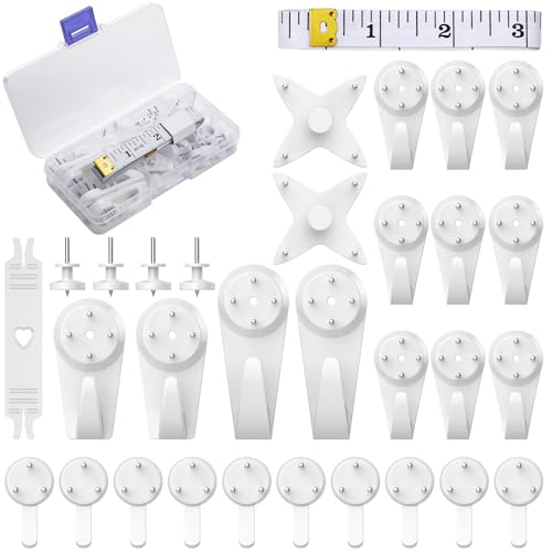 Image of Uniclife 30 Pcs Picture Hangers Hanging Kit for Hard Walls, Picture Hooks, Non-Trace Wall Hooks with Nails, White Picture Hangers Stucco Hooks for Photo Frame, Painting and Art