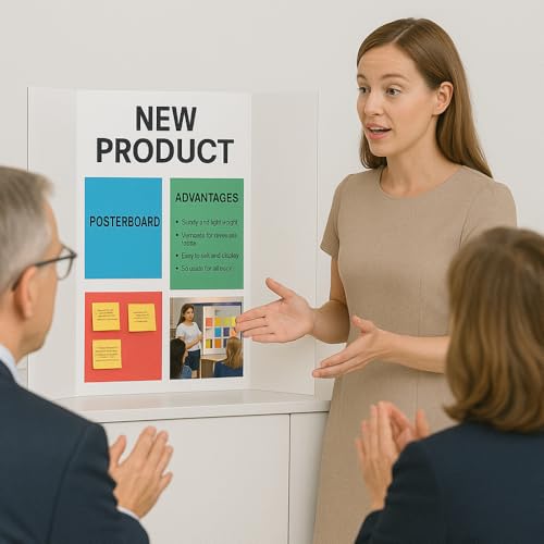 Trifold Poster Board 14\"x21\" Corrugated Display Board with Bonus 5 Colored A4 Sheets & Label, White Front Kraft Back Perfect for School Projects, Business Presentations, Science Fairs (White)