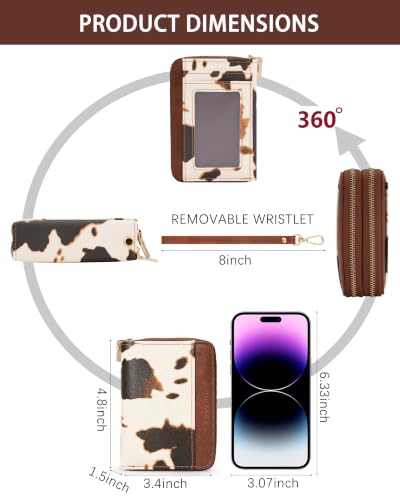 Image of Cow Credit Card Holder for Women,Accordion Wallet with wristlet