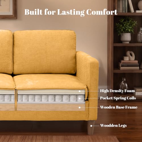 Image of 80 inch Chenille Sofa Mid Century Modern 3 Seater Couch for Living Room Office