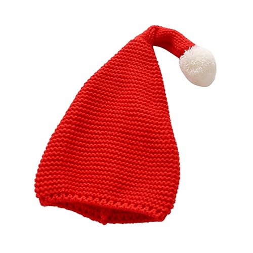 NOLITOY Hats for Girls 2 Pack Kids Santa Hats Knitted Woolen Yarn Fluffy Ball Cap Infants Long Tail Warm Red