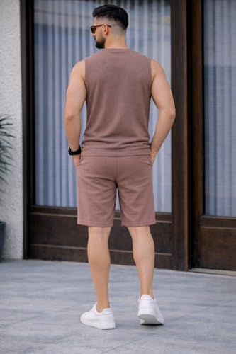 Image of Mack Jonney Men's Cotton Tracksuit | Self Print Stylish Tracksuit with Shorts | Comfortable All-Season Activewear-S246