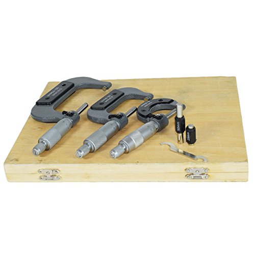 AB Tools 3pc Micrometer External Adjustable Metric Micrometer Carbide Anvils 0-75mm