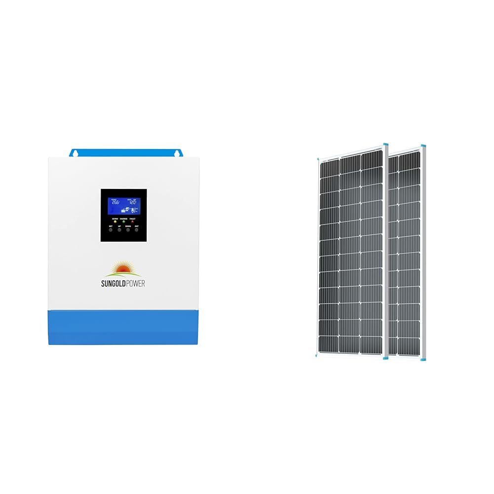 3000W 24V Pure Sine Wave Inverter with 80A MPPT Solar Charger and 40A Battery Charger Bundle with 2-Pack 100W 12V High-Efficiency Monocrystalline Solar Panels