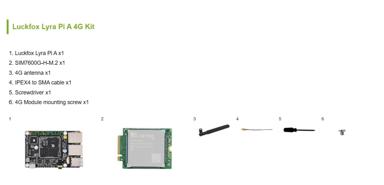 TUOPUONE Lyra Pi Linux Micro carte de développement basée sur Luck-Fox Core3506 Core Board intègre des processeurs triple cœur ARM Cortex-A7 et ARM Cortex-M0 avec 8 Go eMMC avec module SIM7600G-H-M.2