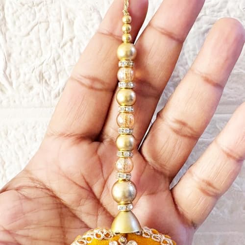 Image of Adikala Craft Store Handmade Ethnic Silk Latkan Tassel Set of 2 for Saree Pallu, Blouse, Suits, Dupatta, Lehenga Decor | Wedding Festival Occasion (Round Mustard Yellow)