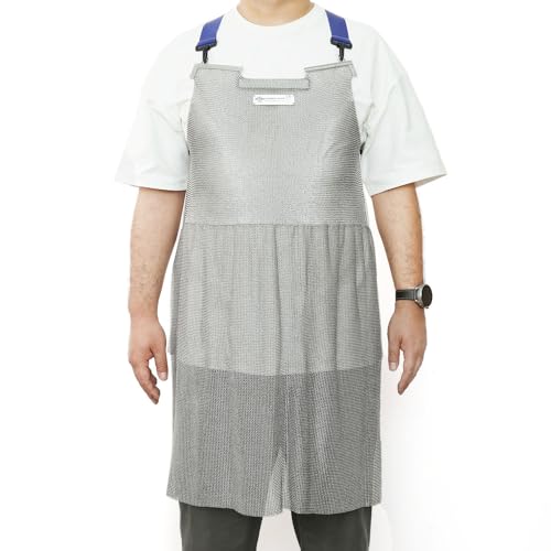 RETON-PPE Delantal de malla para carnicero, delantal protector anticortes para cortar carne, babero de trabajo de seguridad con correa ajustable, Blanco, Large