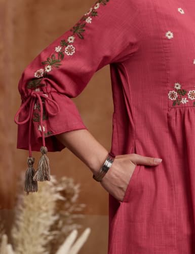 Image of Amazon Brand - Myx Women's Cotton Embroidered Dress | Below The Knee (Available in Plus Sizes)