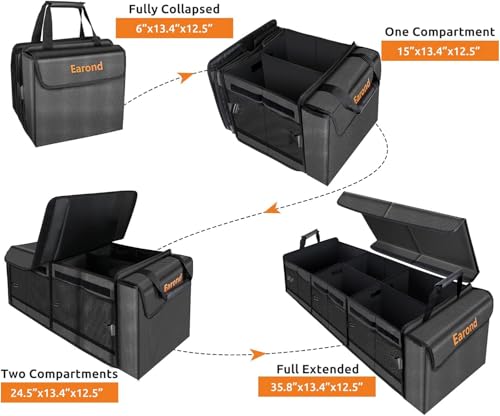 EAROND Large Trunk Organizer with Portable Leakproof Cooler Bag,Foldable Cover,Adjustable Securing Straps,Collapsible Trunk Organizer for Suv Car Truck Sedan (4-in-1 with Cooler)
