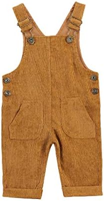 Toddler Kids Baby Boy Girl Corduroy Bib Overalls Suspender Pants Solid Straps Trousers Halter Jumpsuit with Pocket Outfit (A-Khaki,0-6 Months)