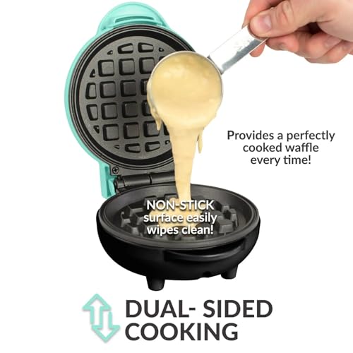 Mini Maker Waffle Maker 5“ Non-Stick Waffler Iron Stuffler Stuffed Wafflera Adjustable Browning Control, Heart, Azure by KAGOR - Used condition - Image 2