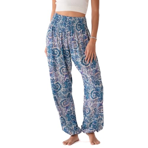 Image of Lotus and Luna Women's Harem Pants Thai Pants for Beach & Lounge High Waisted Flowy Boho Pants Genie Pants Yoga Pants