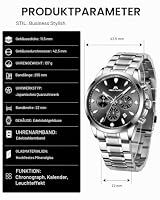 MEGALITH Herrenuhr Silber Edelstahl Armbanduhr: Chronographen Wasserdicht Analog Uhr Herren - Klassisch Designer Uhren mit Datum Leuchtend - Geschenke für Business Lässig Männer – Ansicht 9