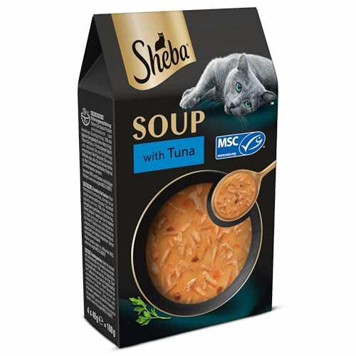 Image of Sheba Soup with Tuna Adult Wet Cat Food, 160g (4 x 40g), Finely Sliced Pieces of Tuna in Smooth, Silky and Velvety Broth