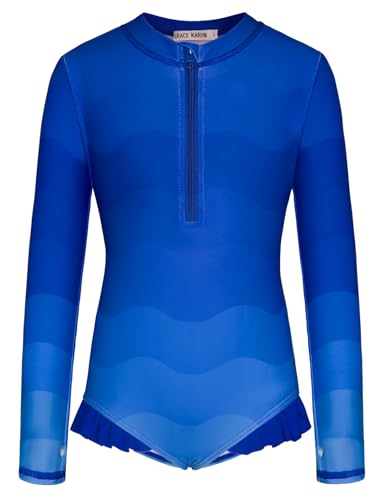 Image of GRACE KARIN Girls One-Piece Swimsuits Size 6 Long Sleeve Bathing Suits Swim Beach wear