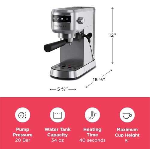 Frigidaire Steam Espresso Maker, Coffee Machine with Milk Frother & Cup Warmer, 20 Bar Pressure, 34 oz Removable Water Tank, Single or Double Shot, Stainless Steel - image 4
