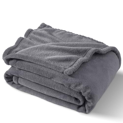 PHF Ultra Soft Fleece Blanket Double Size 150 x 200cm, No Shed No Pilling Luxury Plush Cozy Flannel 280GSM Lightweight Throw Blanket for Bed, Couch, Chair, Sofa Suitable for All Season, Grey