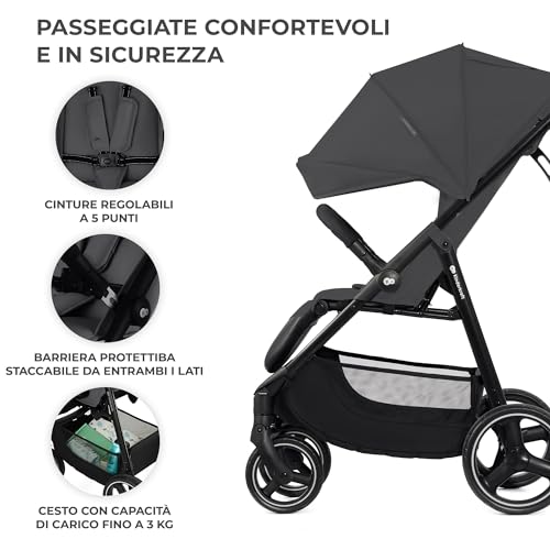 Kinderkraft Trig 3 Passeggino Leggero, Pieghevole, Posizione Distesa, Posizione Reclinata, Sospensione 4 Ruote, Cinture Di Sicurezza A 5 Punti, Bambini, Fino A 25 Kg, Gris - 7