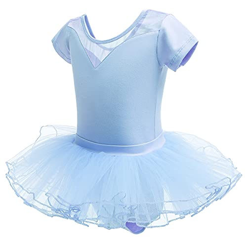 Hihcbf Baby Girls Short Sleeve Sheer Mesh Ballet Leotard For Dance Tutus Skirt Outfits Ballerina Dancewear Gymnastics Costume Blue 8-9T #TOP1