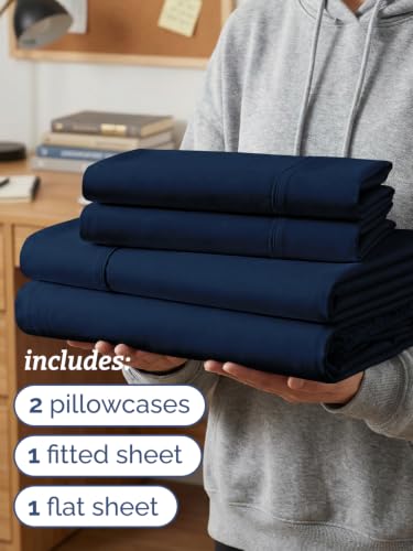 Image of Twin 4 Piece Bed Sheet Set - Comfy, Breathable & Cooling Sheets - Dark Blue