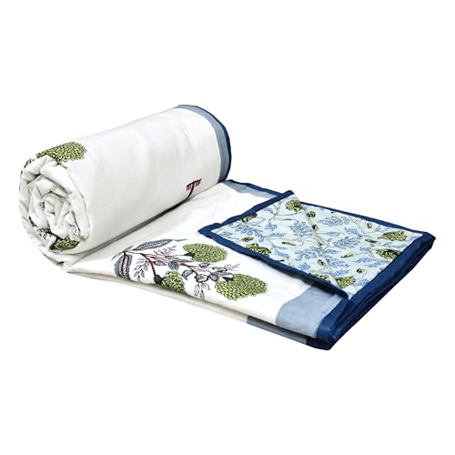 Image of BLOCKS OF INDIA 100% Cotton Dohar King Size Reversible Hand Block Printed Malmal Summer Dohar /Blanket (Open Grey Motifs)