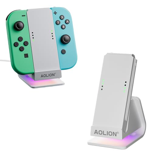 PhyiFlbey Joy-Con 用充電グリップ【新登場 - USB 2.0 搭載 】Switchドック アダプター スイッチ リモコン RGBライト 装着簡単 持ち運びに便利 収納一体型 過充防止 ワイヤレス接点充電/USB有線直挿グリップ Switc