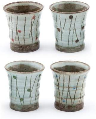 Fuji Merchandise Japanese Porcelain Tea Cups Set of 4 Traditional Earthenware Glazed Decorative Sushi Teacups Made in Japan