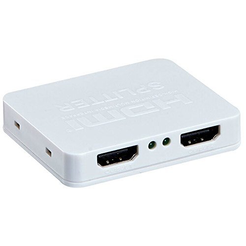 FARSTRIDER Mini HDMI Splitter + Amplifier 1 in 2 (1x2) Out 1080P 3D 1.4a with USB Powered Cable - 2 Ports Port Box for PS4 Samsung HD TV Xbox Blu-ray - White