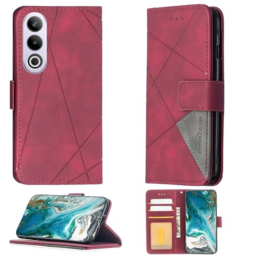Aroepurt Case Compatible for Oneplus Ace 3v Phone Case Cover [with Tempered Glass Screen Protector] Flip Stand Cover PU Leather Wallet Case Red